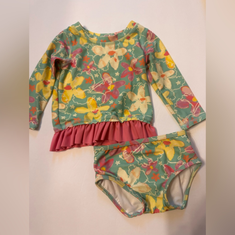 12-18M Ruffle Butts Mint Floral Ruffle Swim Set - Picture 6 of 10